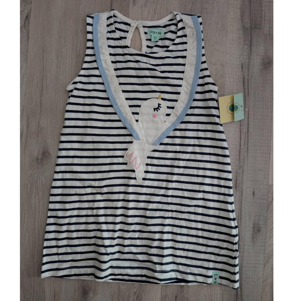 NWT lilly + Sid Multicolor Sleeveless Striped Bird Applique Dress 3-4 Y (Z1)